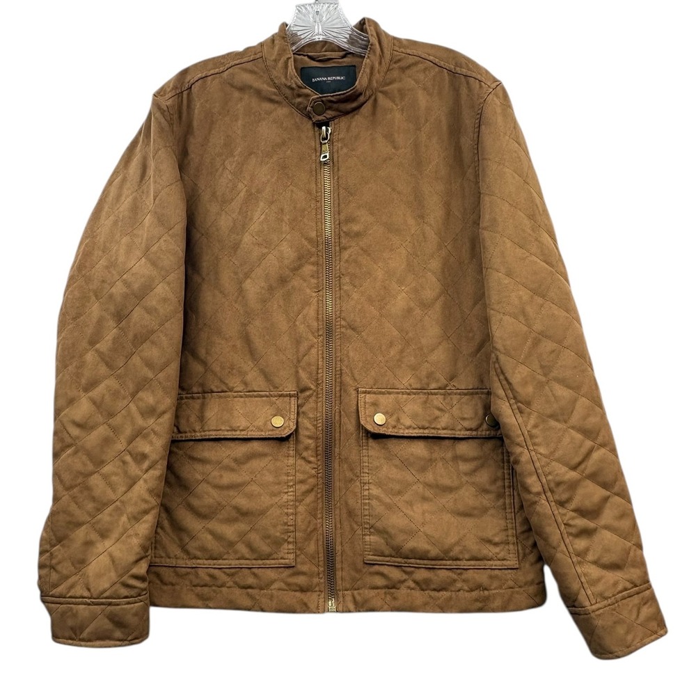Banana Republic Women's Quilted Bomber Jacket Brown Faux Suede Fall‎ Earthy M